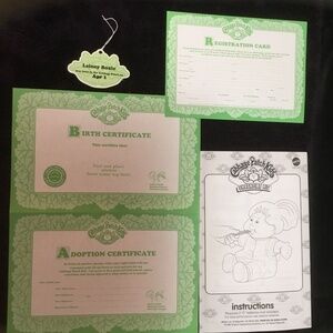 Cabbage Patch Kids Birth Certificate & Adoption Certificate & Registration Card